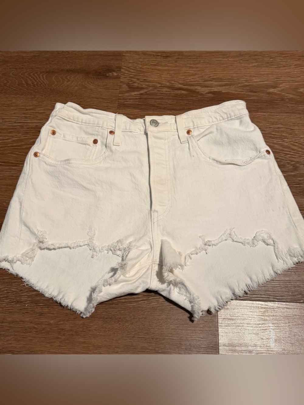 Levi's White Distressed Denim Shorts